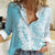 Polynesian Turquoise Plumeria Lei Women Casual Shirt with Hammerhead Shark