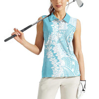 Polynesian Turquoise Plumeria Lei Women Sleeveless Polo Shirt with Hammerhead Shark