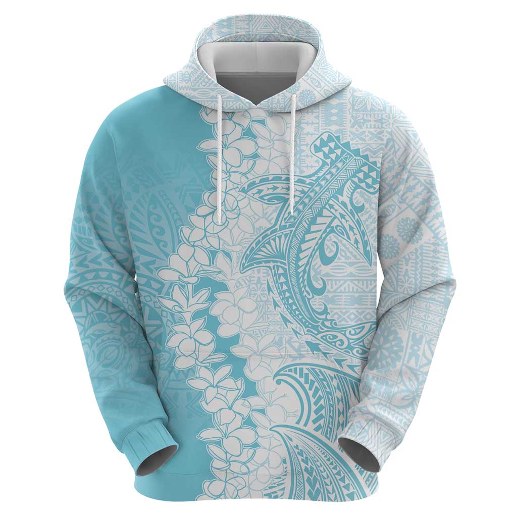 Polynesian Turquoise Plumeria Lei Zip Hoodie with Hammerhead Shark LT7 - Polynesian Pride