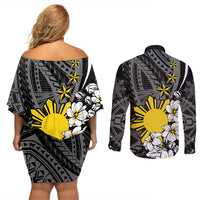Philippines Sampaguita Personalised Couples Matching Off Shoulder Short Dress and Long Sleeve Button Shirt Women's Day LT7 - Polynesian Pride