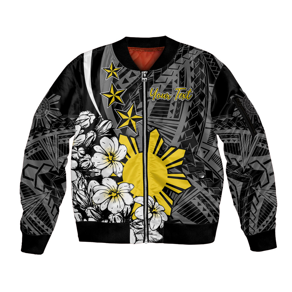 Philippines Sampaguita Personalised Sleeve Zip Bomber Jacket Women's Day LT7 Unisex Black - Polynesian Pride
