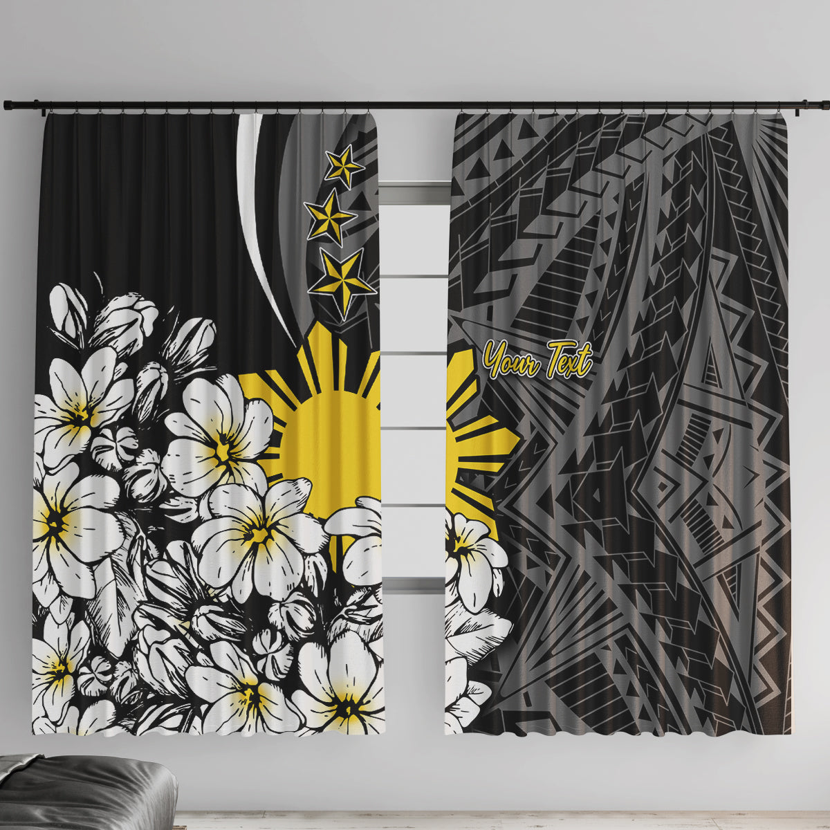 Philippines Sampaguita Personalised Window Curtain Women's Day LT7 With Hooks Black - Polynesian Pride