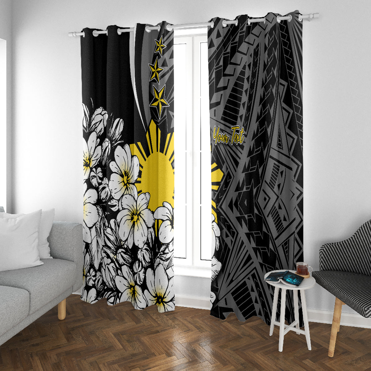 Philippines Sampaguita Personalised Window Curtain Women's Day LT7 With Grommets Black - Polynesian Pride