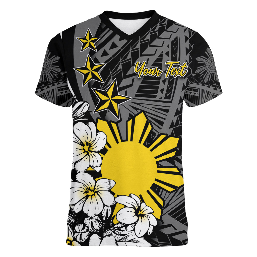 Philippines Sampaguita Personalised Women V Neck T Shirt Women's Day LT7 Female Black - Polynesian Pride