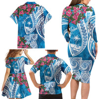 Hafa Adai Guam Family Matching Long Sleeve Bodycon Dress and Hawaiian Shirt Crystal Waves