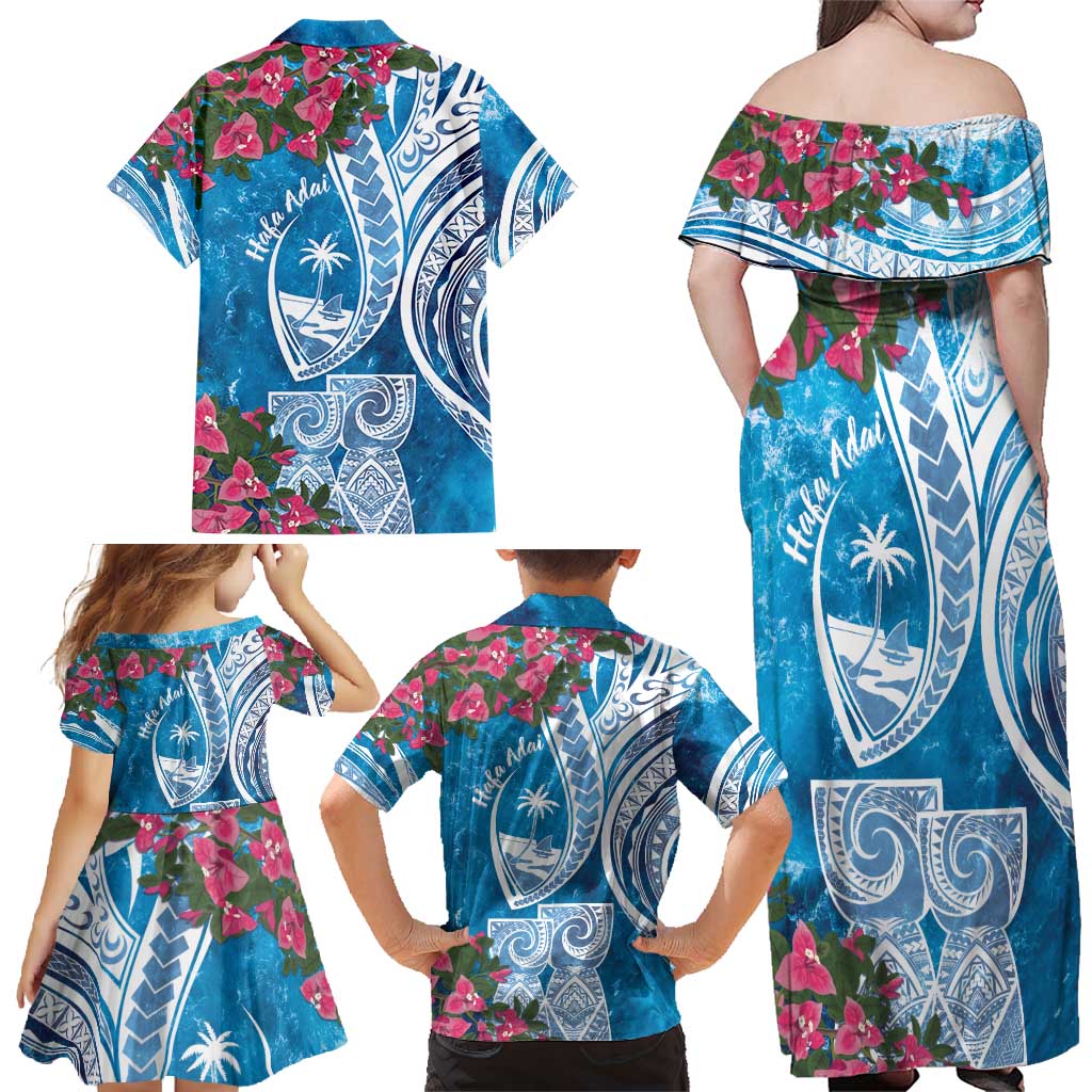 Hafa Adai Guam Family Matching Off Shoulder Maxi Dress and Hawaiian Shirt Crystal Waves
