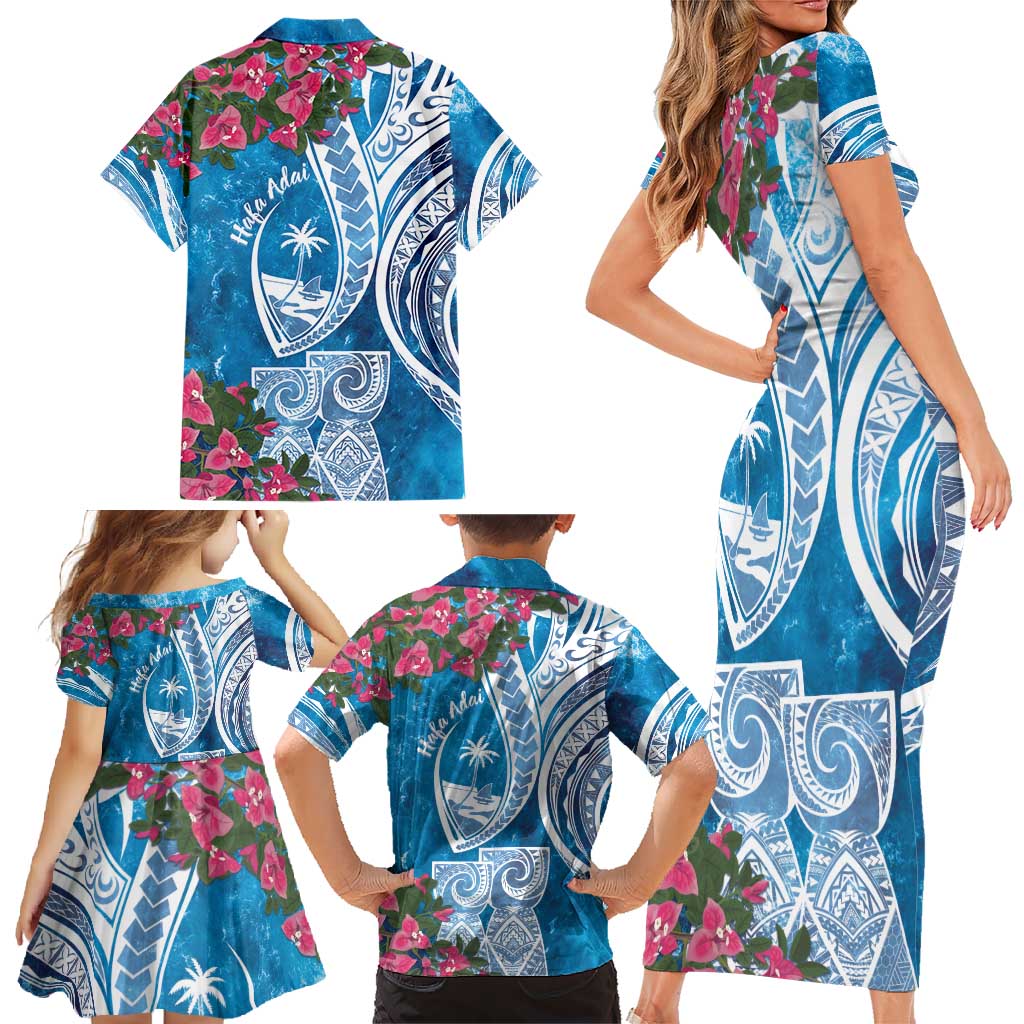 Hafa Adai Guam Family Matching Short Sleeve Bodycon Dress and Hawaiian Shirt Crystal Waves