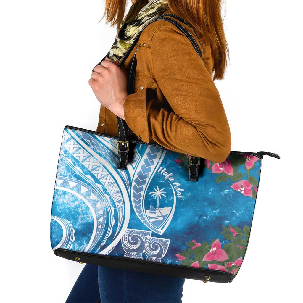 Hafa Adai Guam Leather Tote Bag Crystal Waves