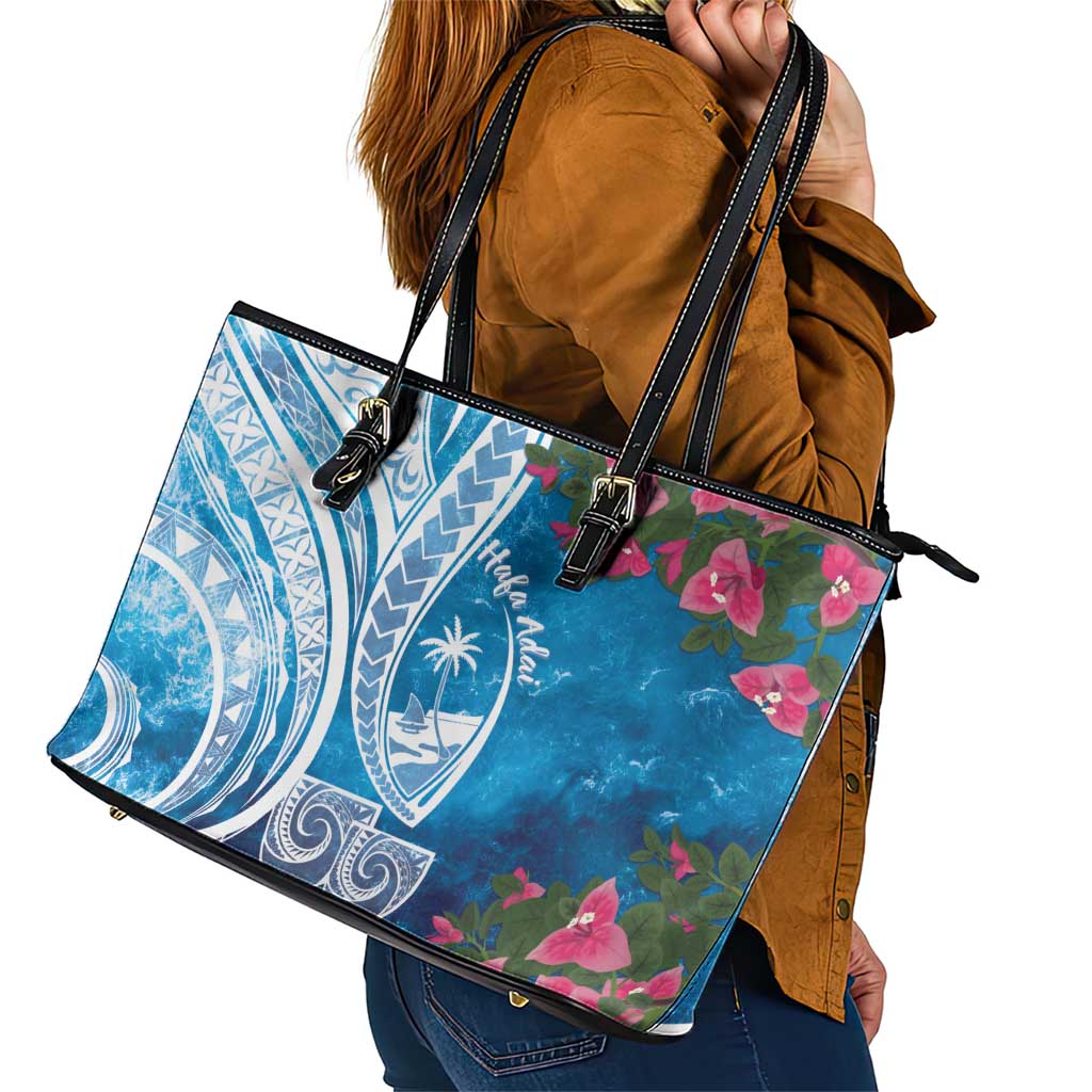 Hafa Adai Guam Leather Tote Bag Crystal Waves