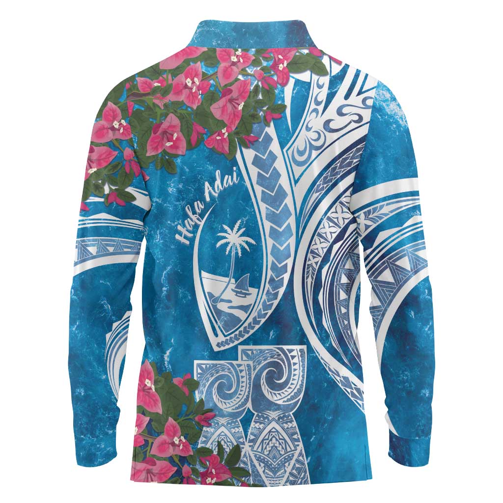 Hafa Adai Guam Long Sleeve Polo Shirt Crystal Waves