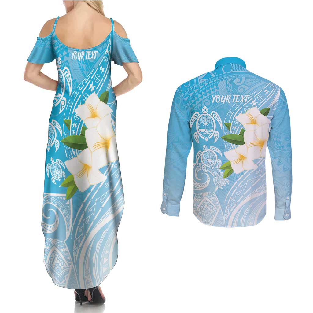 Personalized Guam Chamorro Couples Matching Summer Maxi Dress and Long Sleeve Button Shirt Turtles and Guasali Flowers