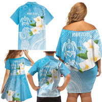 Personalized Guam Chamorro Family Matching Off Shoulder Short Dress and Hawaiian Shirt Turtles and Guasali Flowers