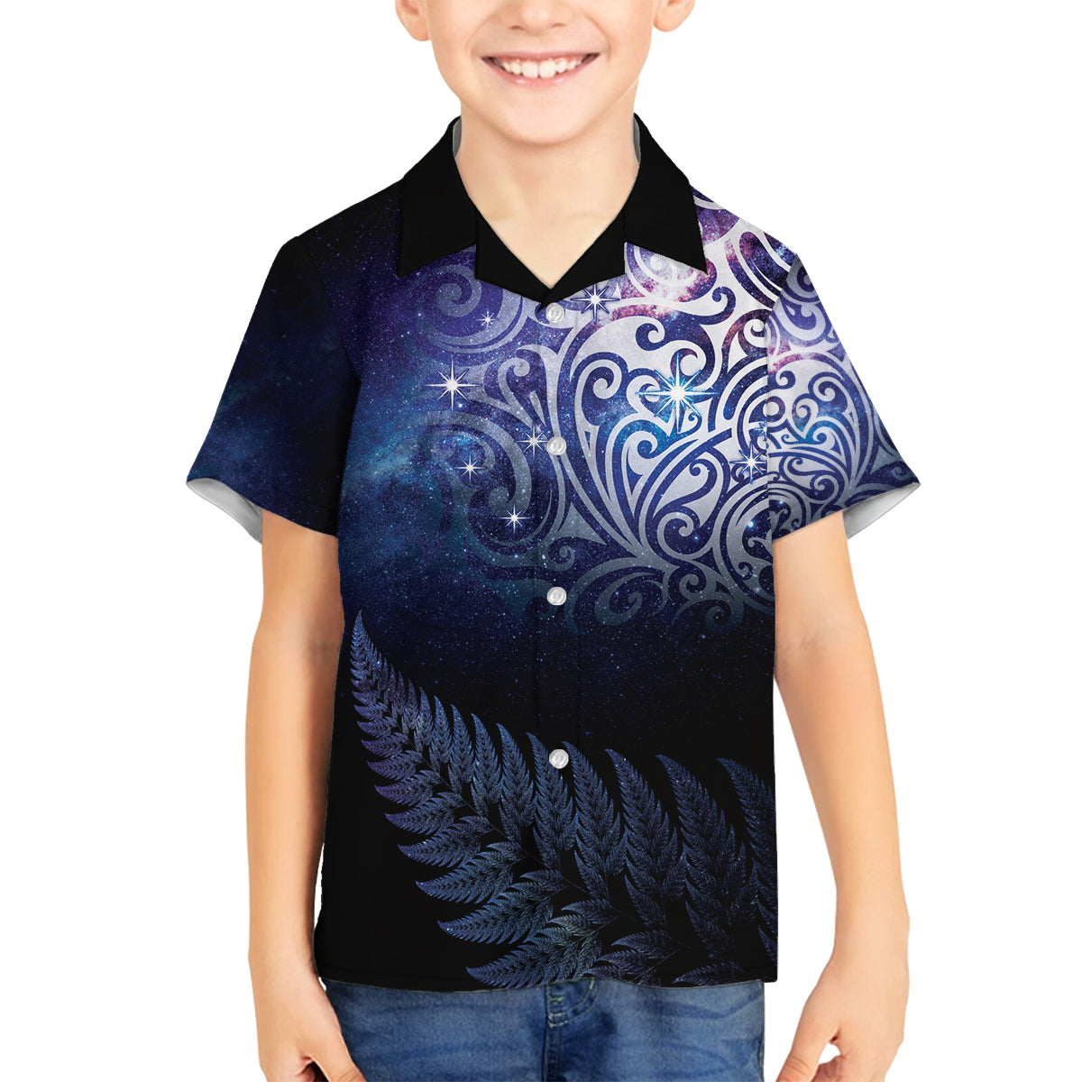 New Zealand Aotearoa Matariki Family Matching Off The Shoulder Long Sleeve Dress and Hawaiian Shirt Starry Silver Fern