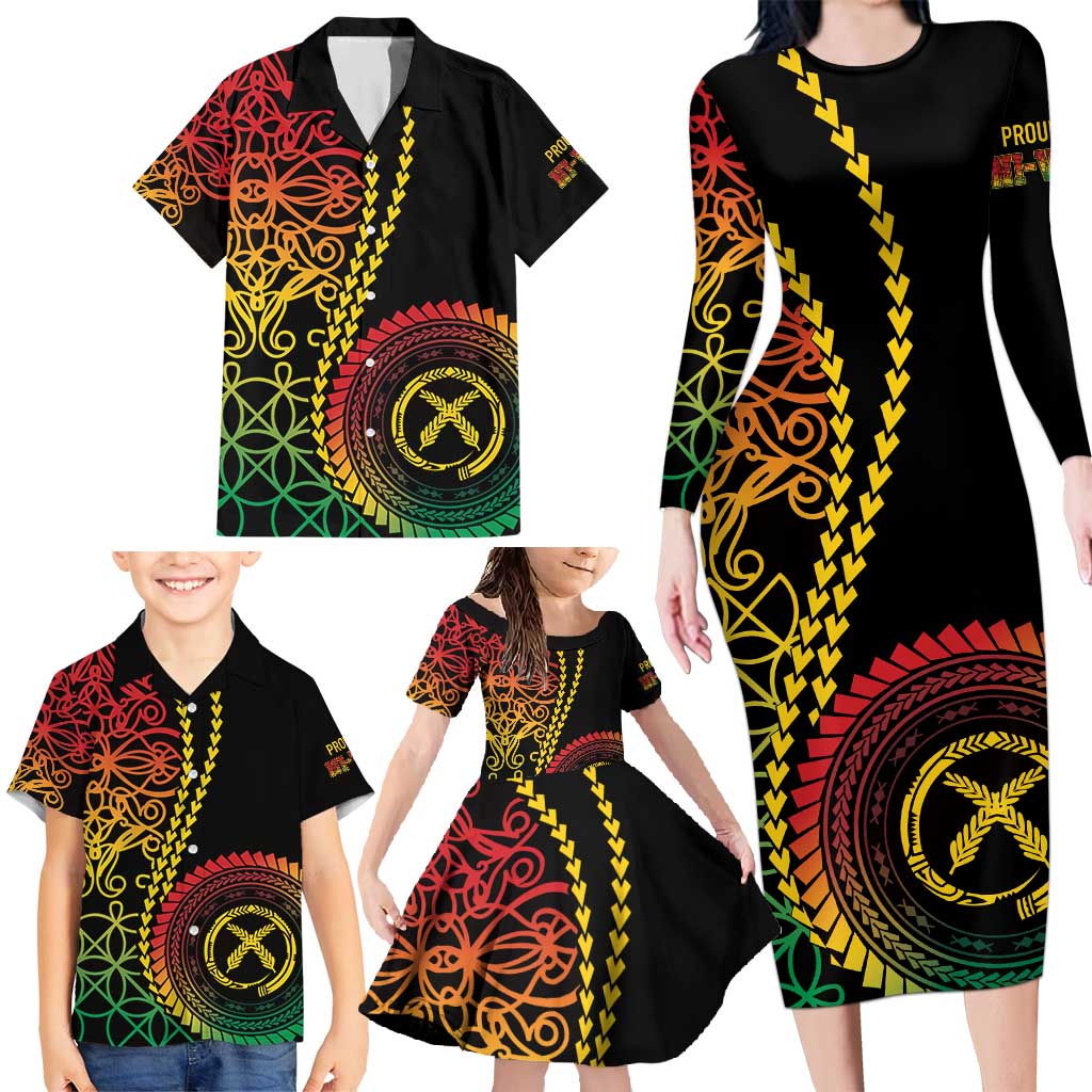 Proudly Ni-Van Sandroing Inspired Classic Style Family Matching Long Sleeve Bodycon Dress and Hawaiian Shirt