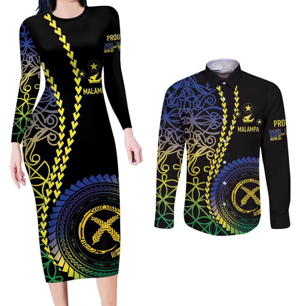 Proudly Ni-Van Sandroing Inspired Couples Matching Long Sleeve Bodycon Dress and Long Sleeve Button Shirt Malampa Classic Style