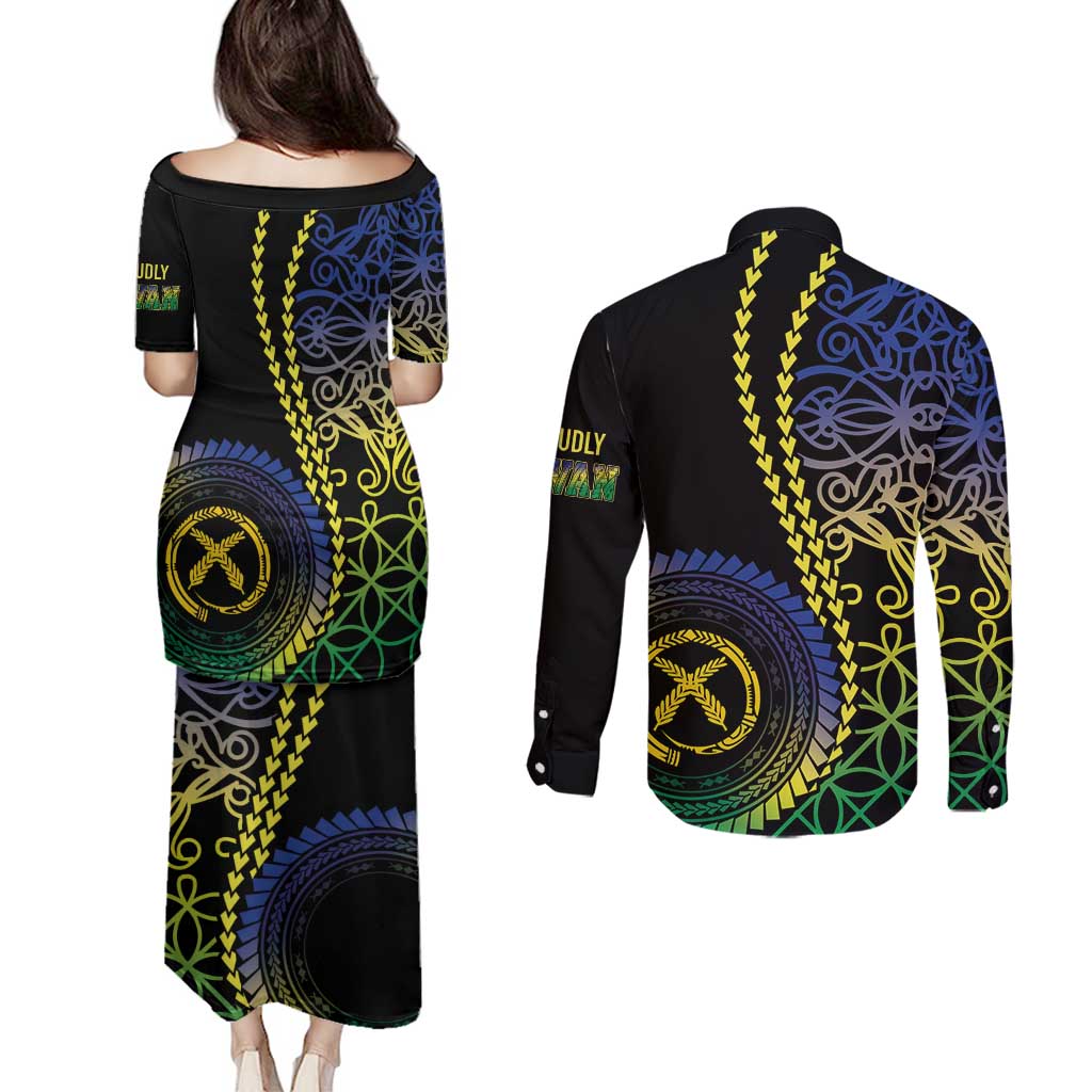 Proudly Ni-Van Sandroing Inspired Couples Matching Puletasi and Long Sleeve Button Shirt Malampa Classic Style