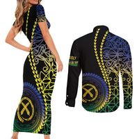 Proudly Ni-Van Sandroing Inspired Couples Matching Short Sleeve Bodycon Dress and Long Sleeve Button Shirt Malampa Classic Style