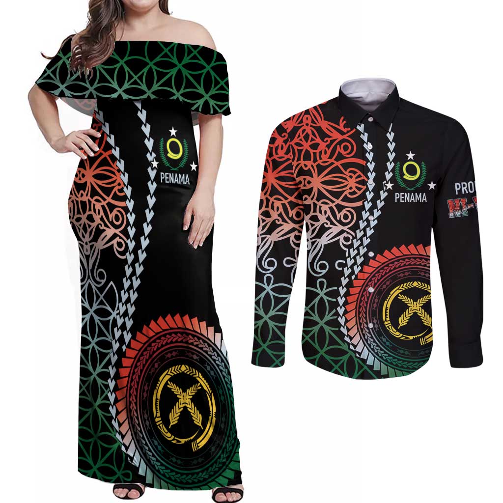 Proudly Ni-Van Sandroing Inspired Couples Matching Off Shoulder Maxi Dress and Long Sleeve Button Shirt Penama Classic Style