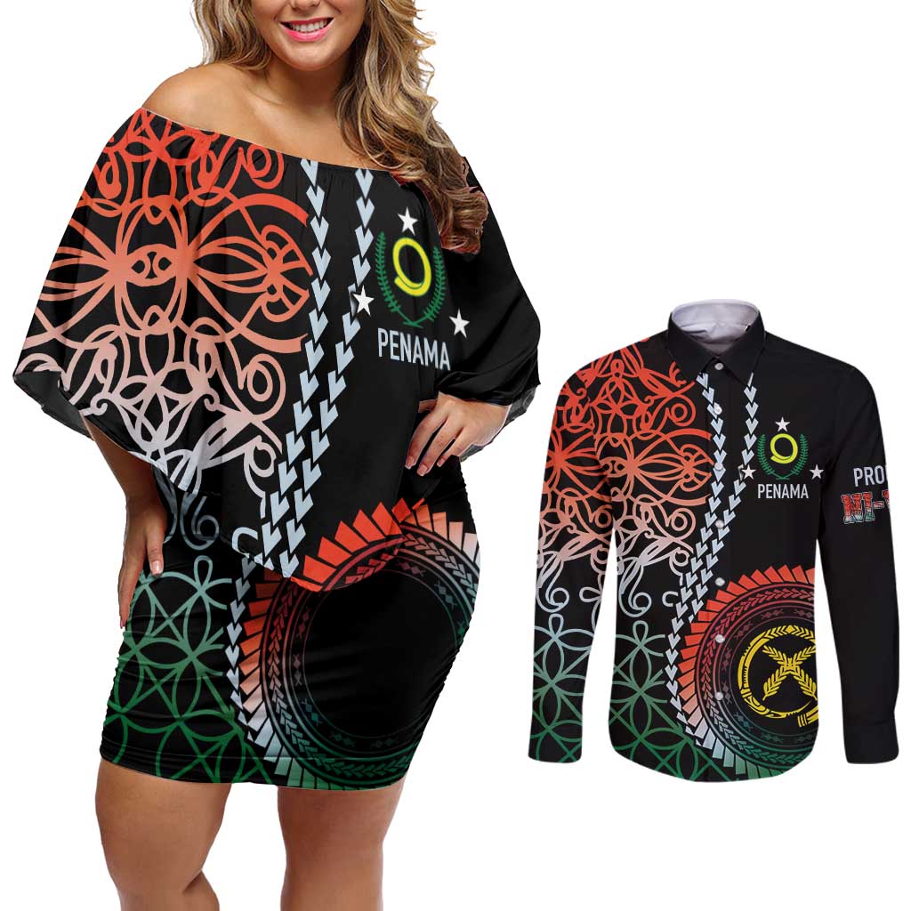 Proudly Ni-Van Sandroing Inspired Couples Matching Off Shoulder Short Dress and Long Sleeve Button Shirt Penama Classic Style