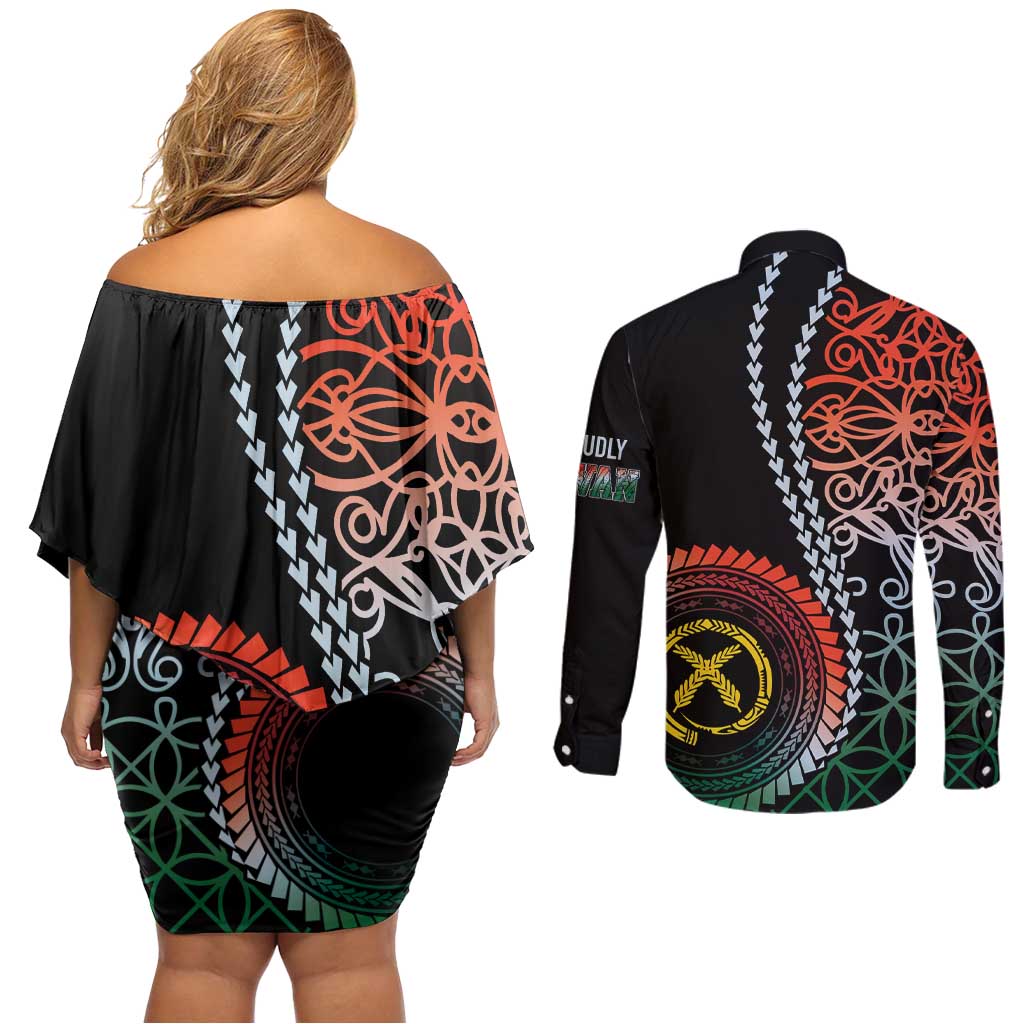 Proudly Ni-Van Sandroing Inspired Couples Matching Off Shoulder Short Dress and Long Sleeve Button Shirt Penama Classic Style