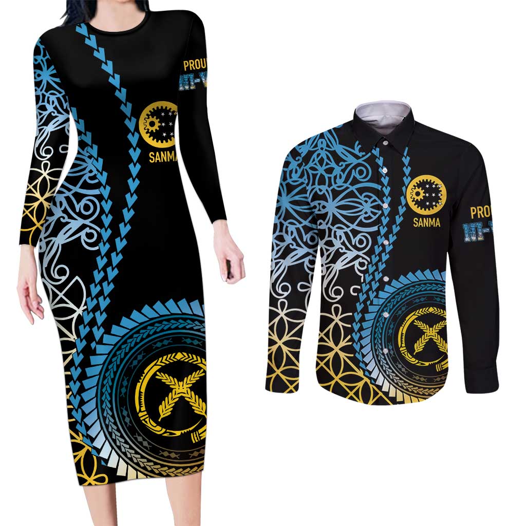 Proudly Ni-Van Sandroing Inspired Couples Matching Long Sleeve Bodycon Dress and Long Sleeve Button Shirt Sanma Classic Style