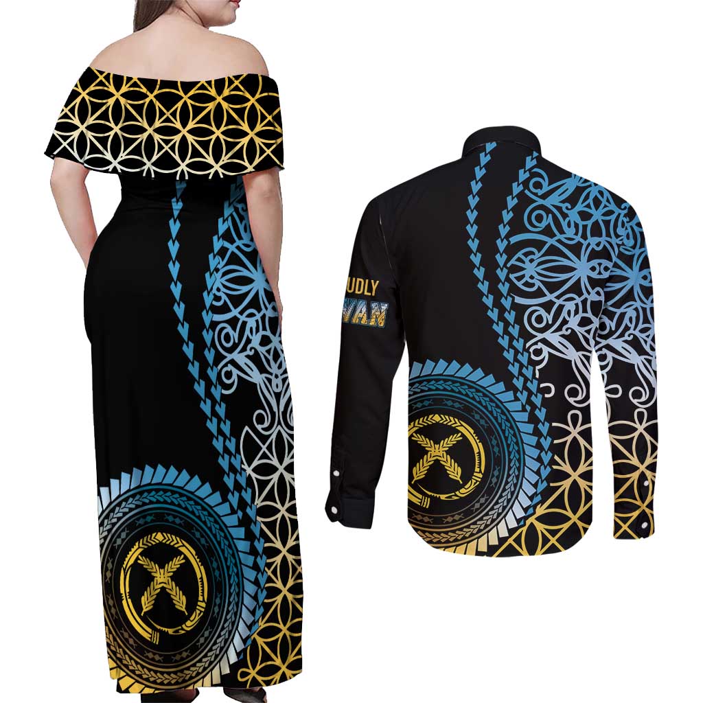 Proudly Ni-Van Sandroing Inspired Couples Matching Off Shoulder Maxi Dress and Long Sleeve Button Shirt Sanma Classic Style