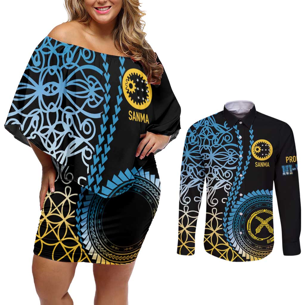 Proudly Ni-Van Sandroing Inspired Couples Matching Off Shoulder Short Dress and Long Sleeve Button Shirt Sanma Classic Style