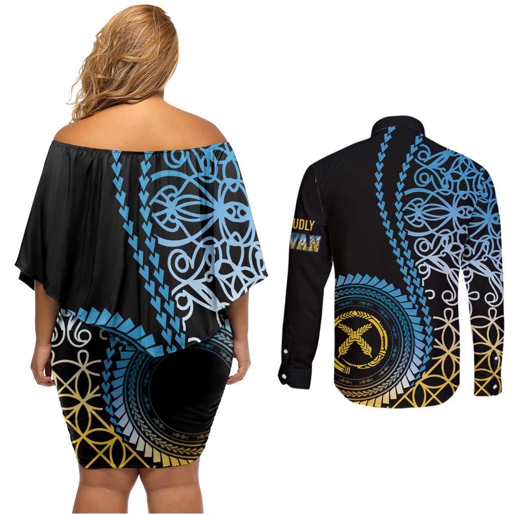 Proudly Ni-Van Sandroing Inspired Couples Matching Off Shoulder Short Dress and Long Sleeve Button Shirt Sanma Classic Style