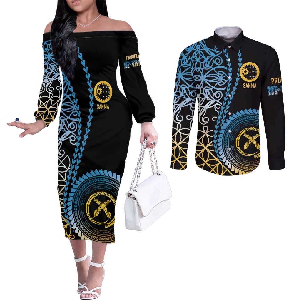 Proudly Ni-Van Sandroing Inspired Couples Matching Off The Shoulder Long Sleeve Dress and Long Sleeve Button Shirt Sanma Classic Style