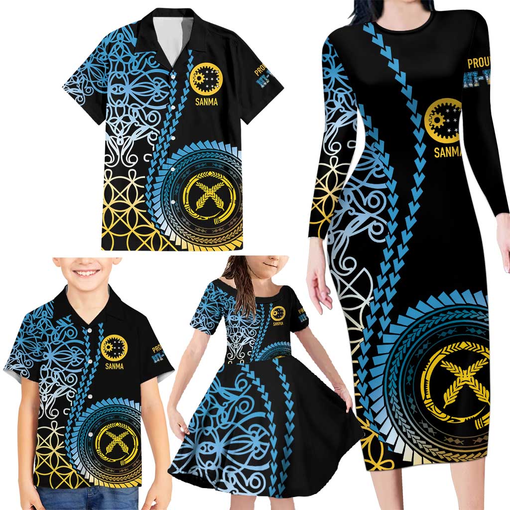 Proudly Ni-Van Sandroing Inspired Family Matching Long Sleeve Bodycon Dress and Hawaiian Shirt Sanma Classic Style