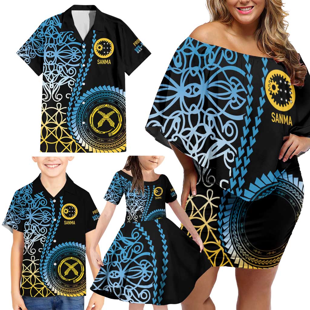 Proudly Ni-Van Sandroing Inspired Family Matching Off Shoulder Short Dress and Hawaiian Shirt Sanma Classic Style