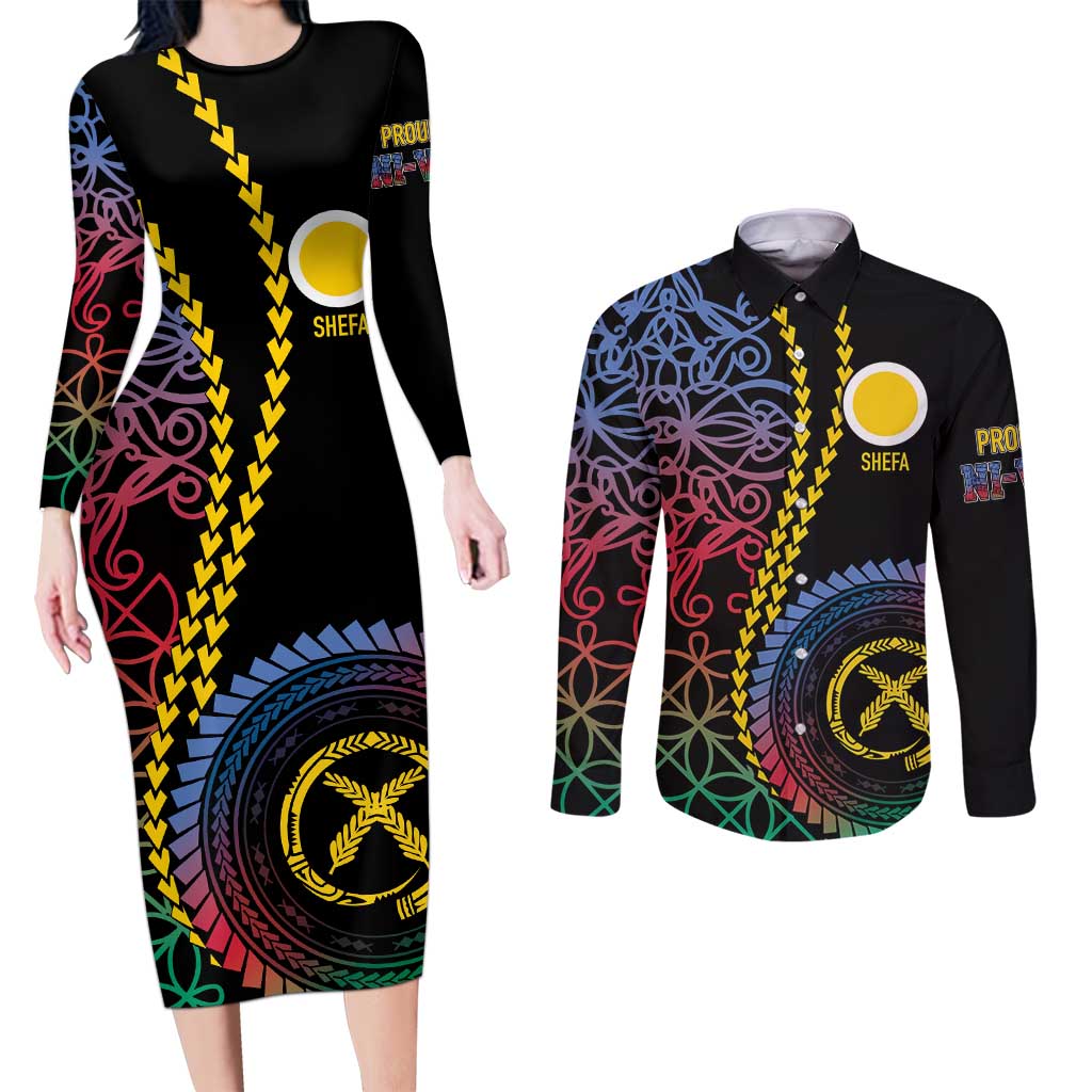 Proudly Ni-Van Sandroing Inspired Couples Matching Long Sleeve Bodycon Dress and Long Sleeve Button Shirt Shefa Classic Style