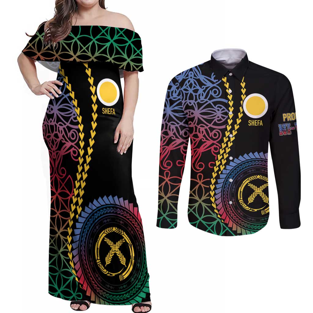 Proudly Ni-Van Sandroing Inspired Couples Matching Off Shoulder Maxi Dress and Long Sleeve Button Shirt Shefa Classic Style