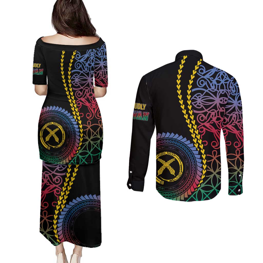 Proudly Ni-Van Sandroing Inspired Couples Matching Puletasi and Long Sleeve Button Shirt Shefa Classic Style