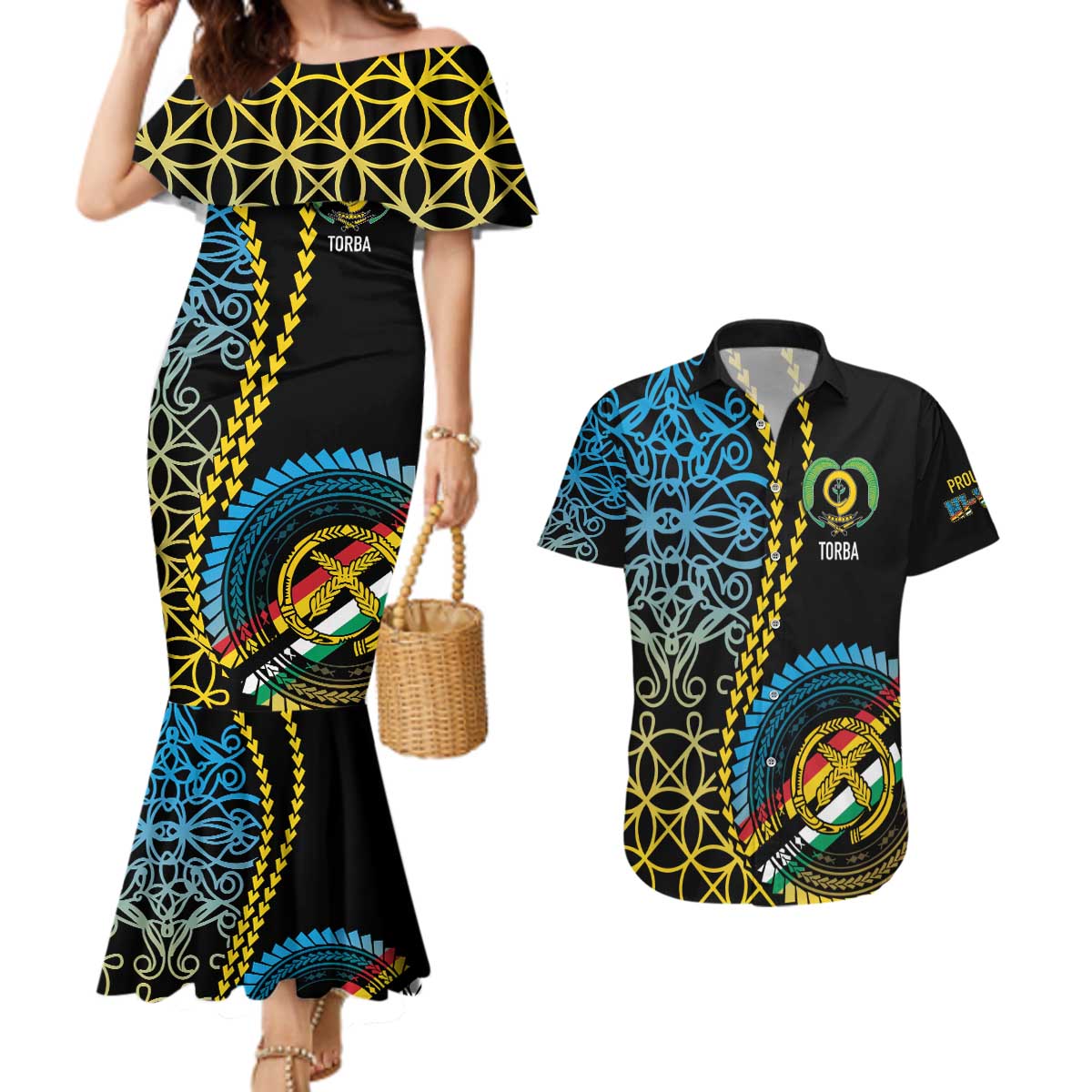 Proudly Ni-Van Sandroing Inspired Couples Matching Mermaid Dress and Hawaiian Shirt Torba Classic Style LT7 Colorful - Polynesian Pride
