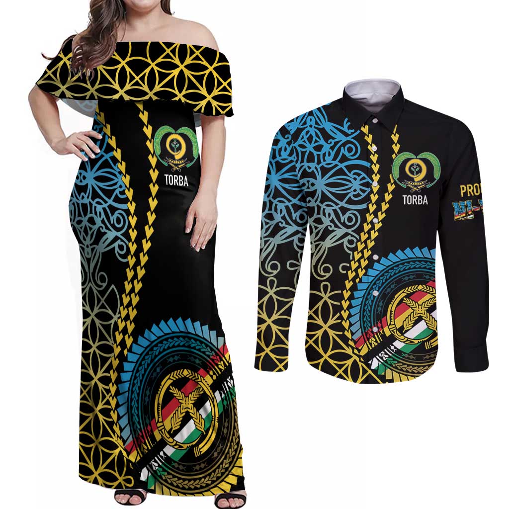 Proudly Ni-Van Sandroing Inspired Couples Matching Off Shoulder Maxi Dress and Long Sleeve Button Shirt Torba Classic Style