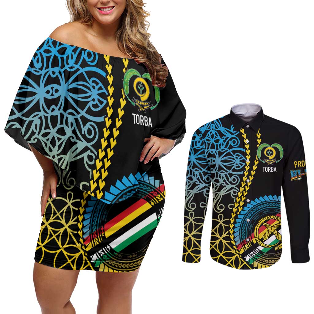 Proudly Ni-Van Sandroing Inspired Couples Matching Off Shoulder Short Dress and Long Sleeve Button Shirt Torba Classic Style