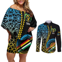 Proudly Ni-Van Sandroing Inspired Couples Matching Off Shoulder Short Dress and Long Sleeve Button Shirt Torba Classic Style