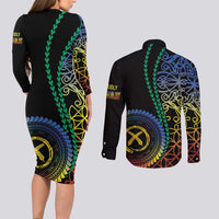 Proudly Ni-Van Sandroing Inspired Couples Matching Long Sleeve Bodycon Dress and Long Sleeve Button Shirt Tafea Classic Style