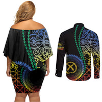 Proudly Ni-Van Sandroing Inspired Couples Matching Off Shoulder Short Dress and Long Sleeve Button Shirt Tafea Classic Style