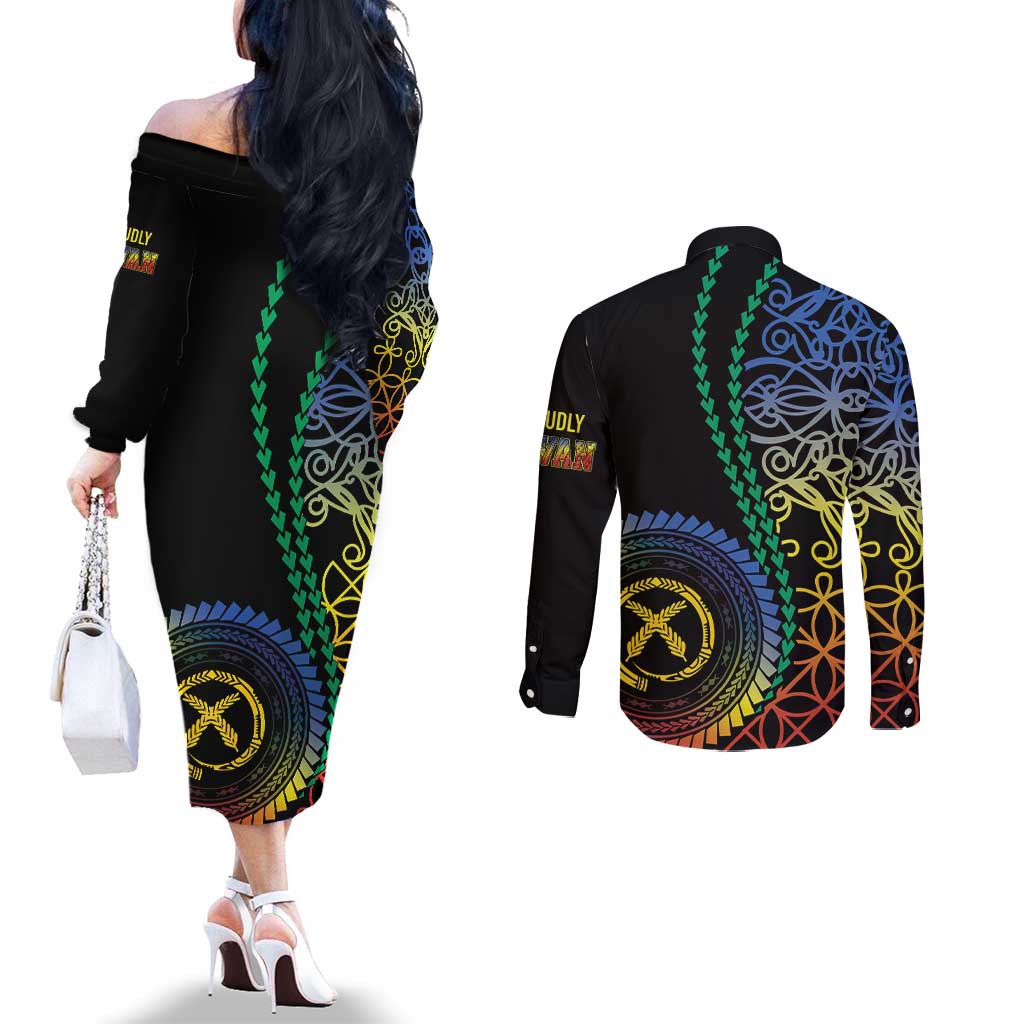 Proudly Ni-Van Sandroing Inspired Couples Matching Off The Shoulder Long Sleeve Dress and Long Sleeve Button Shirt Tafea Classic Style