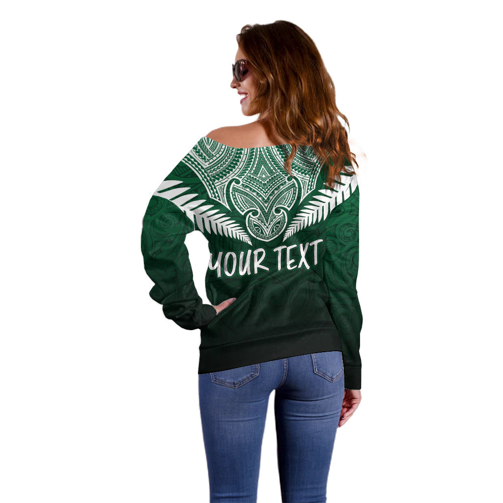 Personalised New Zealand Off Shoulder Sweater Hei Matau Mix Silver Fern Basic LT7 - Polynesian Pride