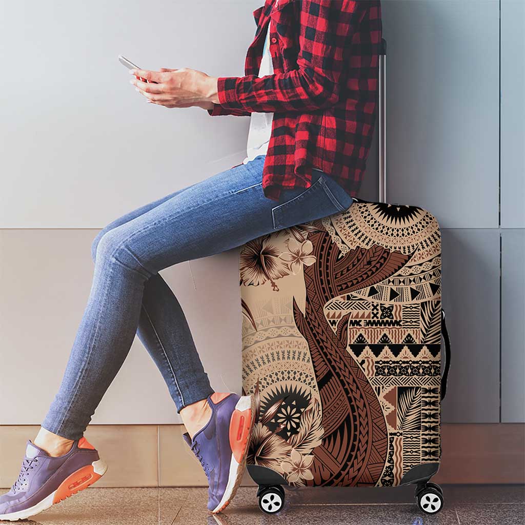 Bula Fiji Luggage Cover Shark Tail Beige Masi Tapa LT7 - Polynesian Pride