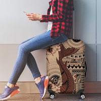 Bula Fiji Luggage Cover Shark Tail Beige Masi Tapa LT7 - Polynesian Pride