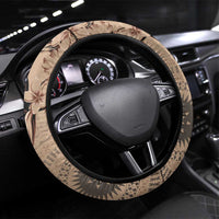Bula Fiji Steering Wheel Cover Shark Tail Beige Masi Tapa LT7 Universal Fit Beige - Polynesian Pride