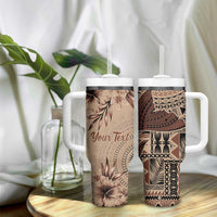 Bula Fiji Personalised Tumbler With Handle Shark Tail Beige Masi Tapa