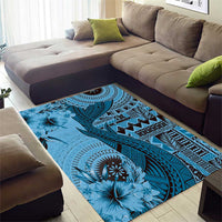 Bula Fiji Area Rug Shark Tail Turquoise Masi Tapa