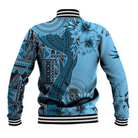 Bula Fiji Baseball Jacket Shark Tail Turquoise Masi Tapa
