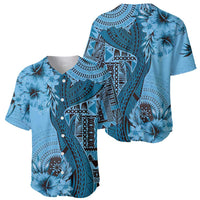 Bula Fiji Baseball Jersey Shark Tail Turquoise Masi Tapa LT7 - Polynesian Pride