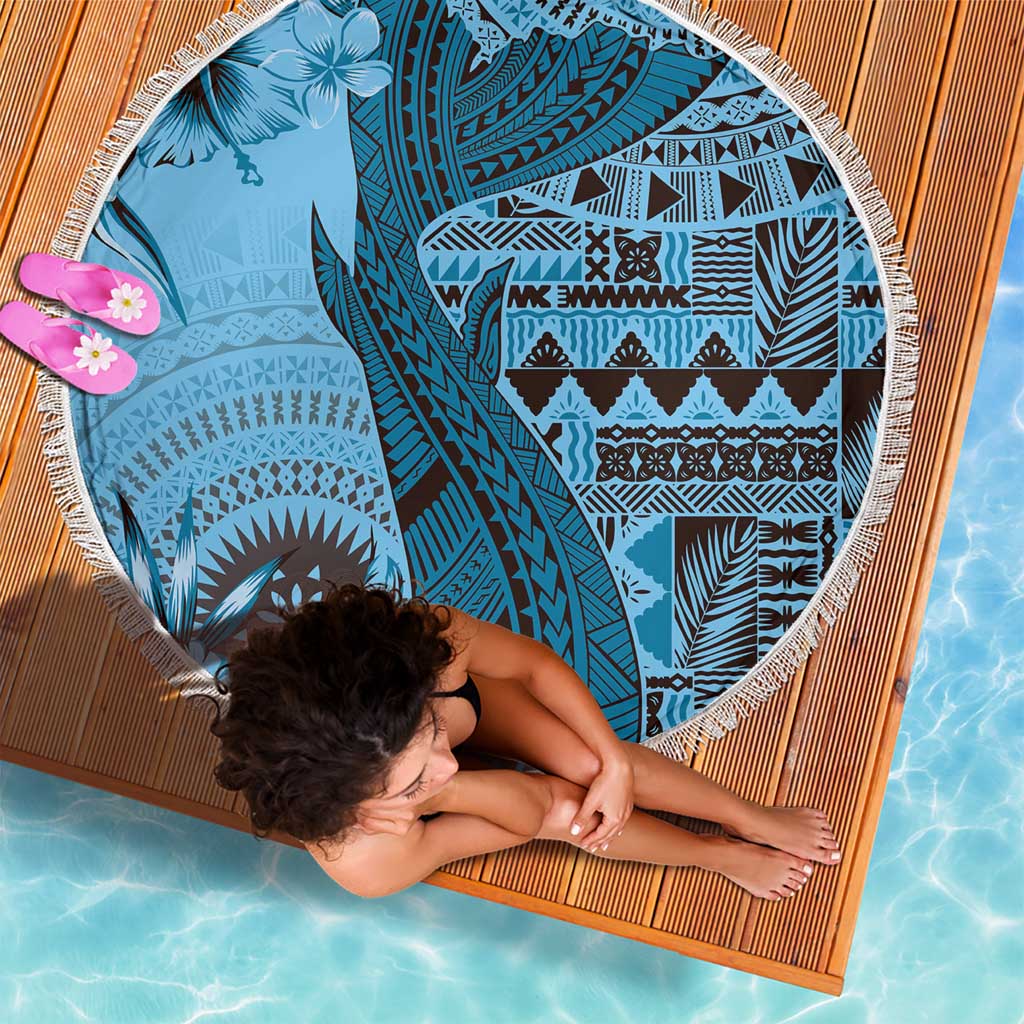 Bula Fiji Beach Blanket Shark Tail Turquoise Masi Tapa